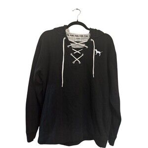 Victoria’s Secret PINK Black Lace Up Hoodie Large Logo Pullover Size S